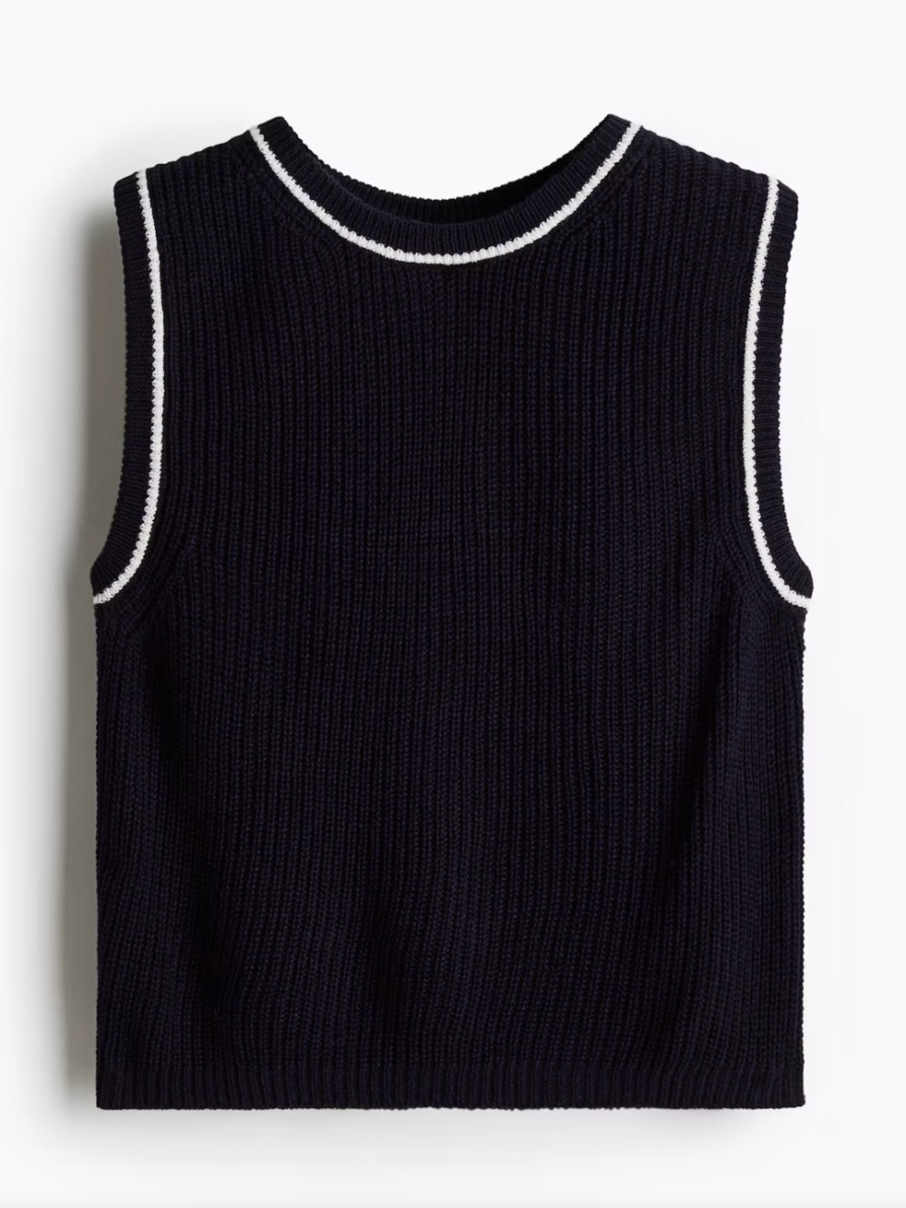 Sweater Vest with Contrast Trim - Navy & White
